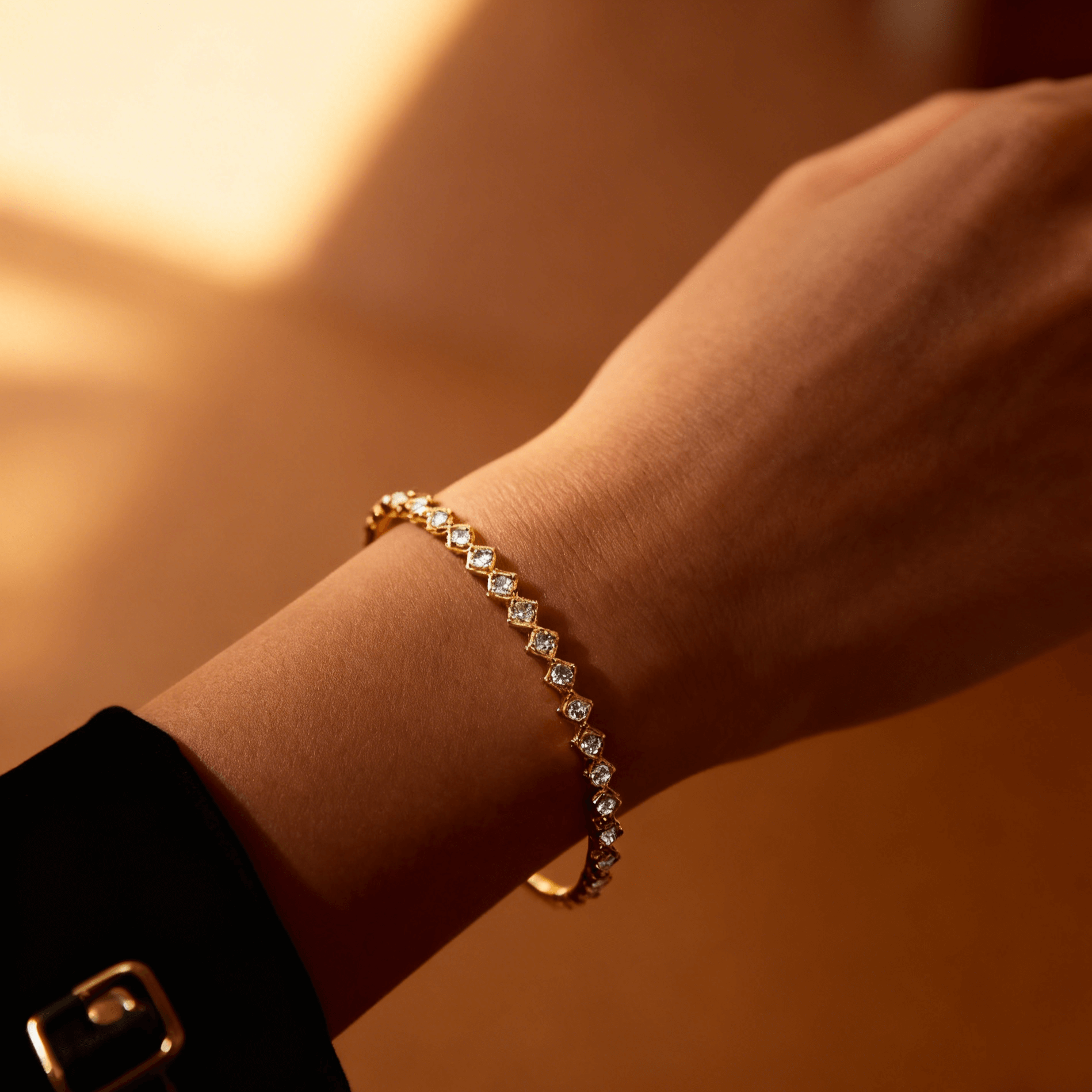 Talia Gold Bangle Bracelet | 18k Gold Plated, Slim Design with Shimmering Stones 1