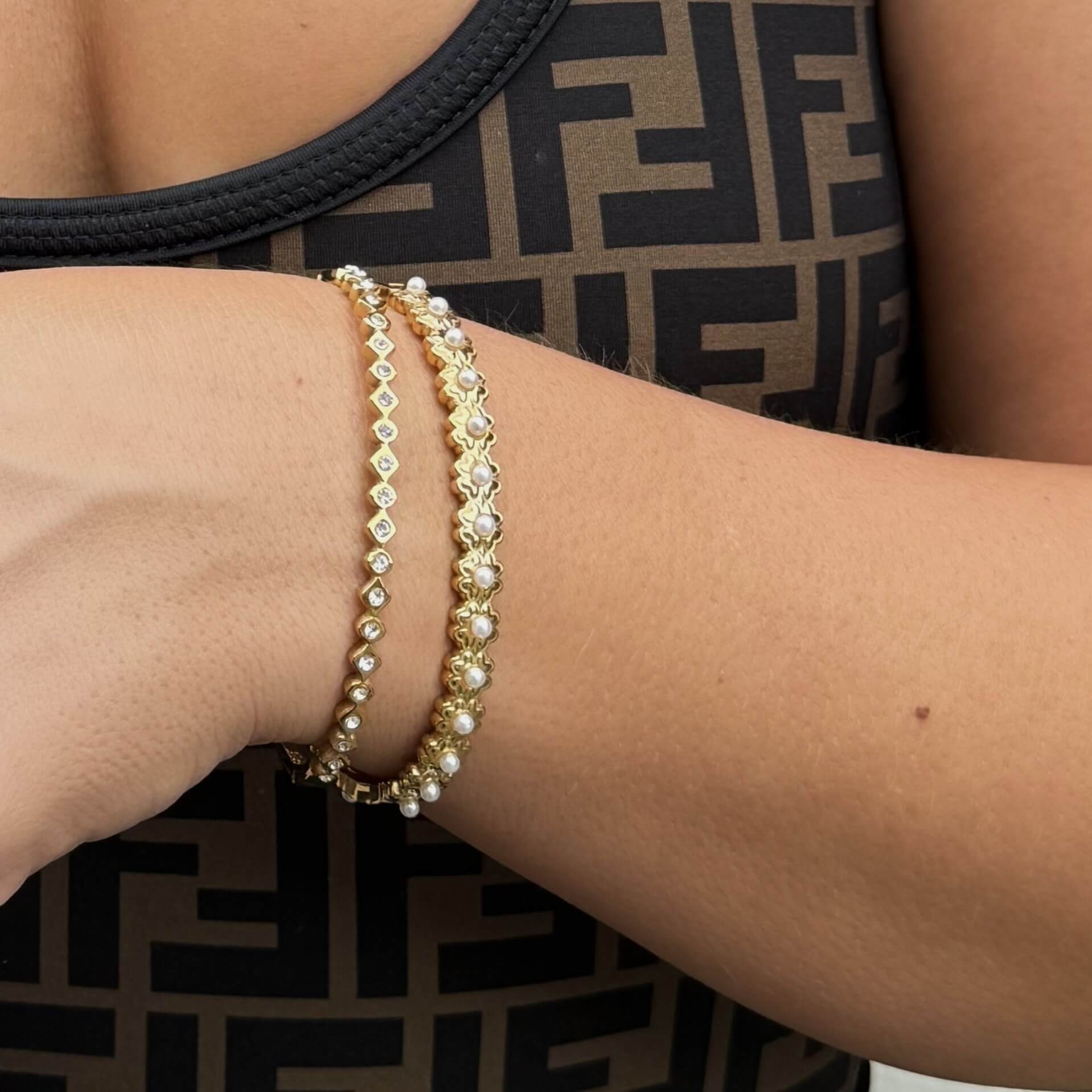Talia Gold Bangle Bracelet | 18k Gold Plated, Slim Design with Shimmering Stones 2