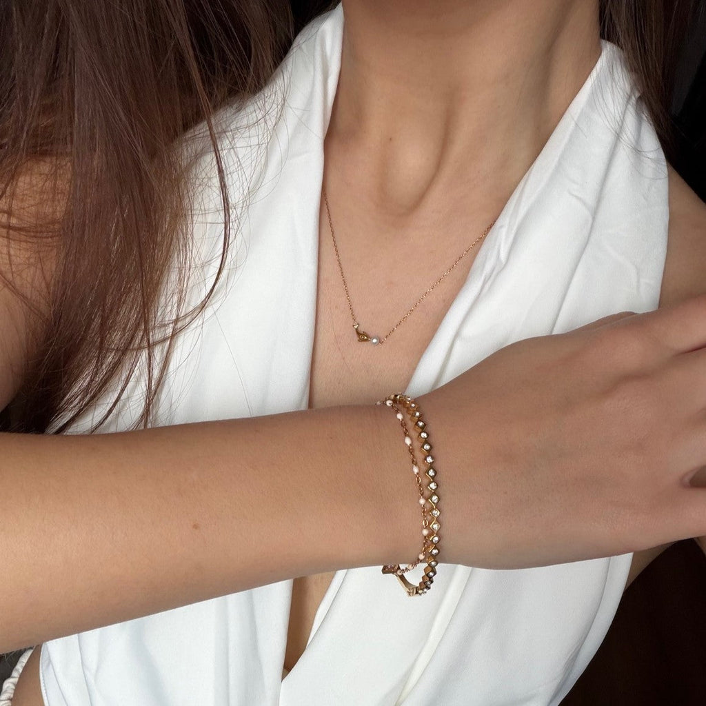Talia Gold Bangle Bracelet | 18k Gold Plated, Slim Design with Shimmering Stones 4