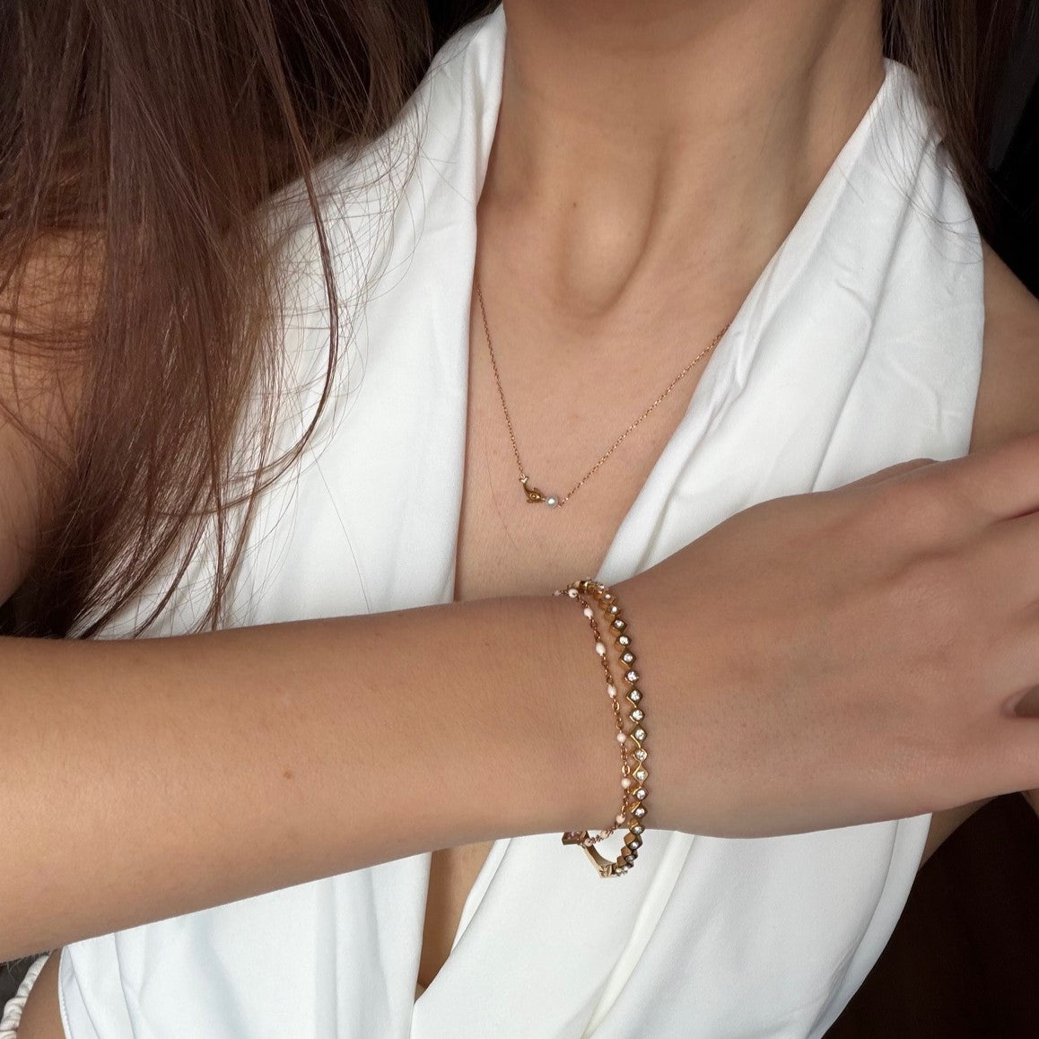 Talia Gold Bangle Bracelet | 18k Gold Plated, Slim Design with Shimmering Stones 4
