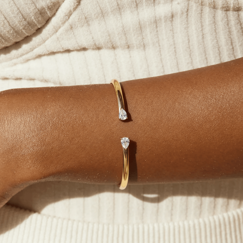 Talia Gold Cuff Bracelet | 18k Gold Plated, Pear-Cut Stones for Women 1