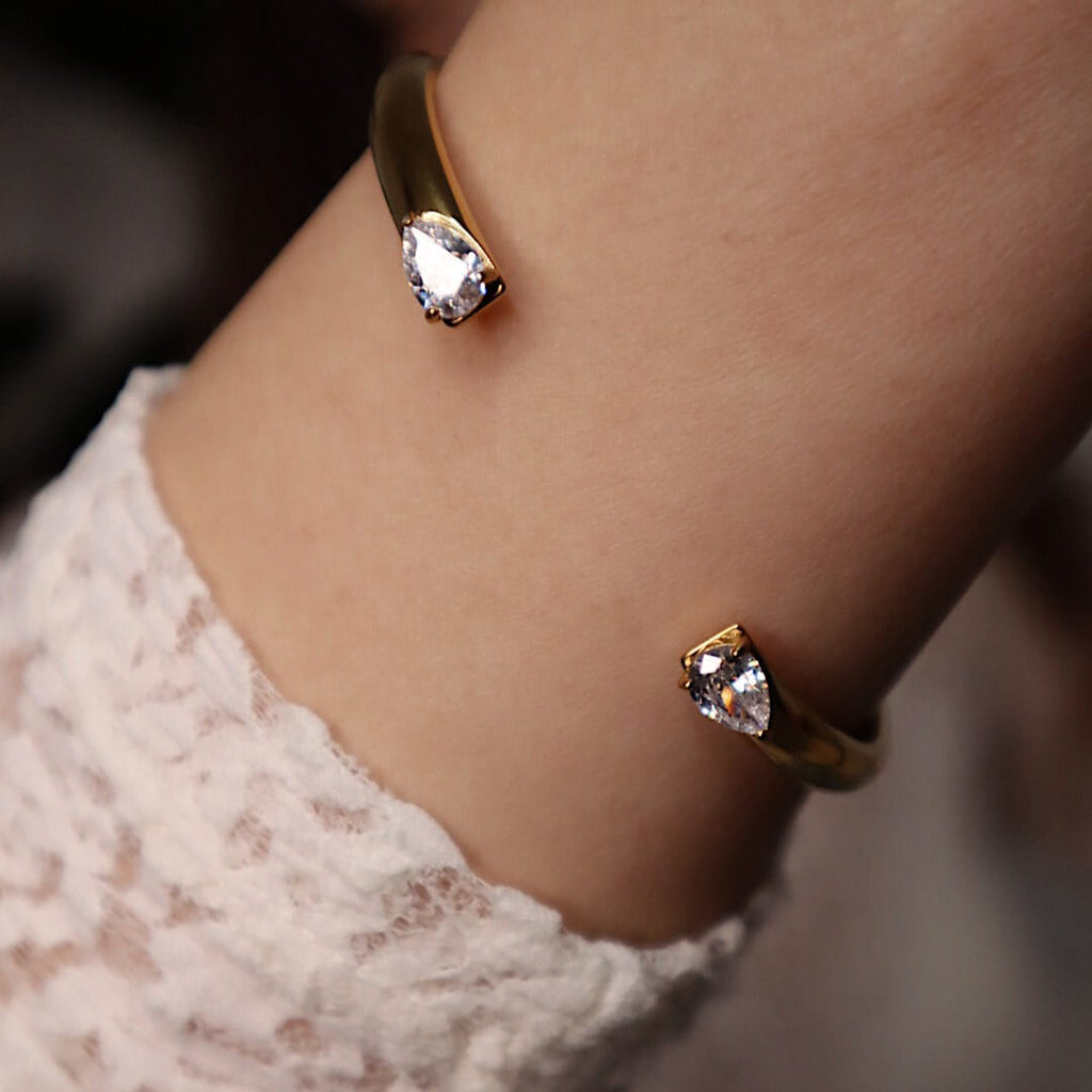 Talia Gold Cuff Bracelet | 18k Gold Plated, Pear-Cut Stones for Women 3
