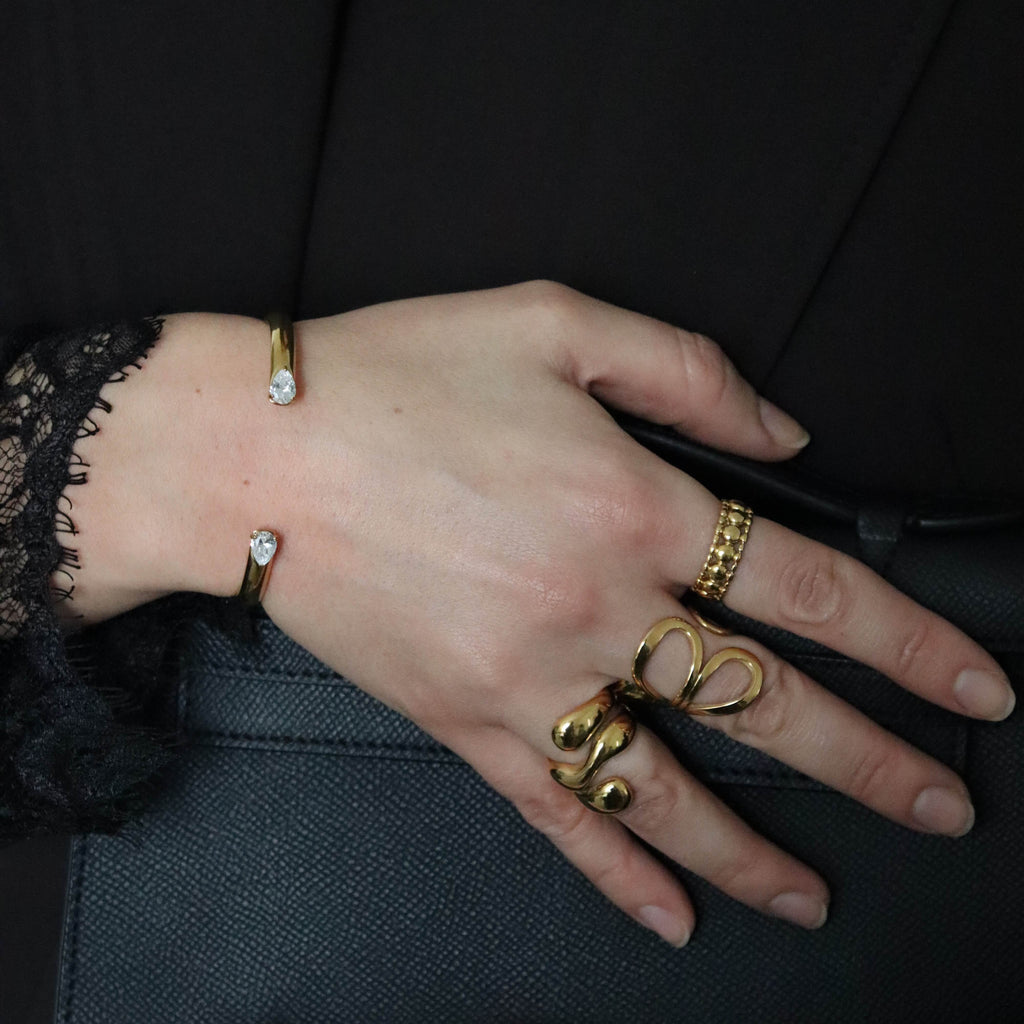 Talia Gold Cuff Bracelet | 18k Gold Plated, Pear-Cut Stones for Women 4