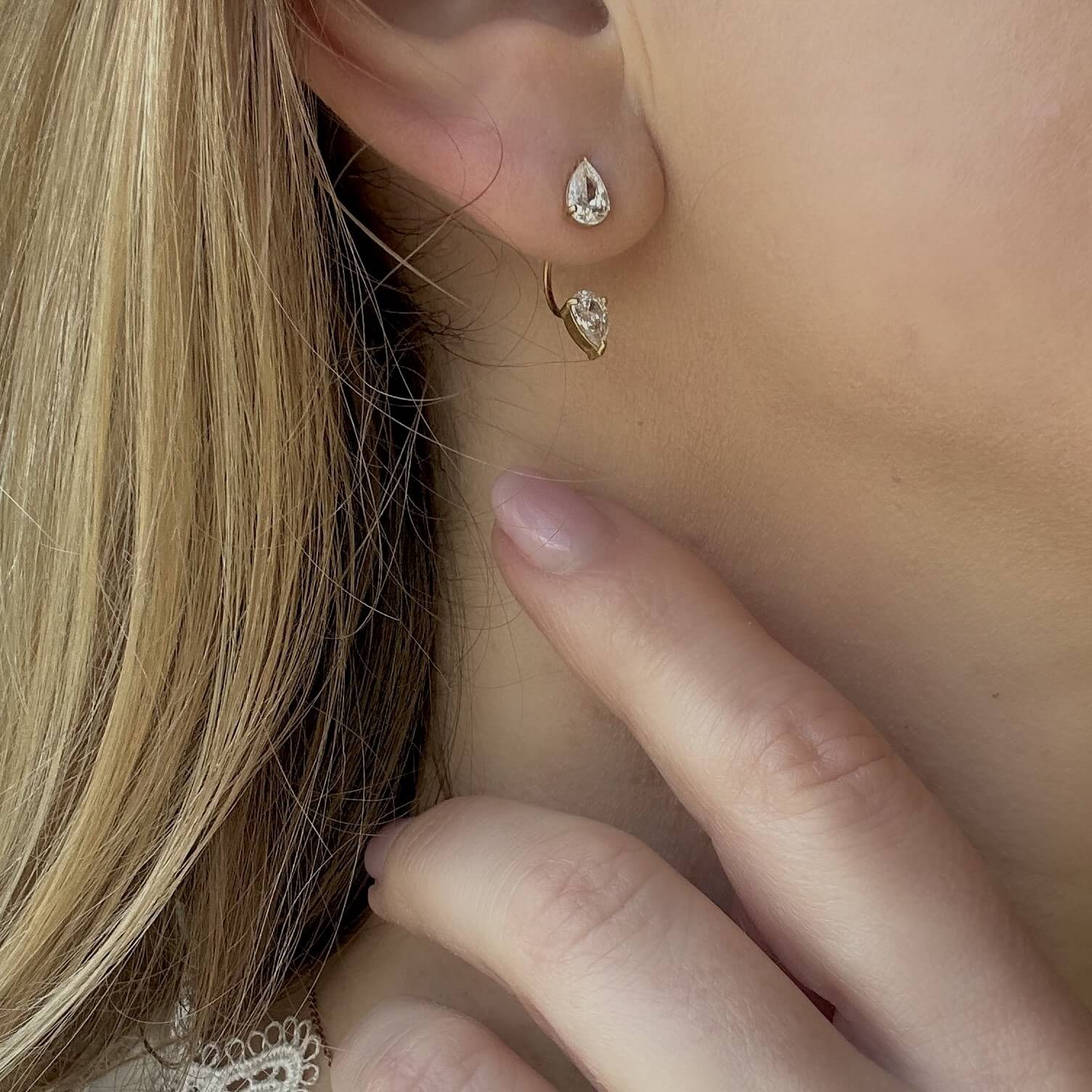 Talia Gold Earrings | 18k Gold Plated, Teardrop Crystal Design 2