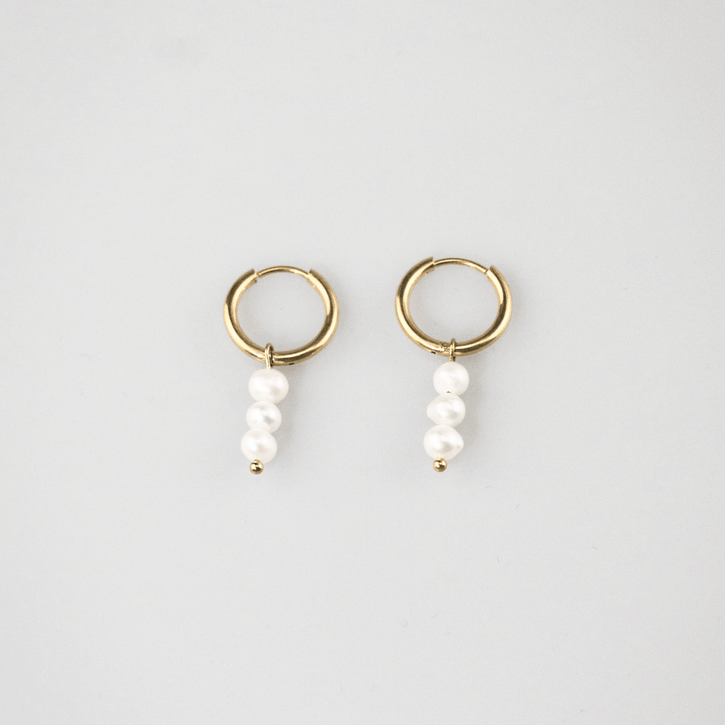 Talia Pearl Hoop Earrings | 18k Gold Plated Stainless Steel 3