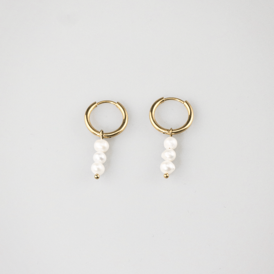 Talia Pearl Hoop Earrings | 18k Gold Plated Stainless Steel 3