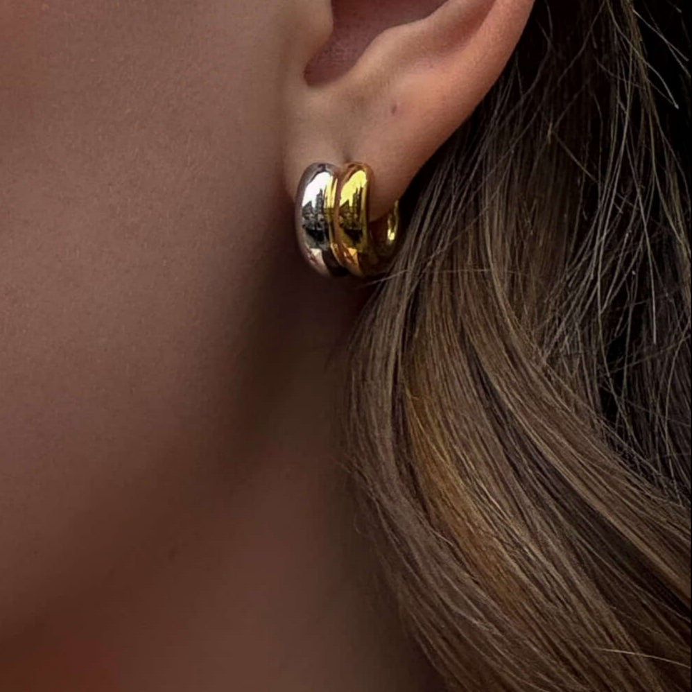 Talia Small Hoops Earrings | Two Tone, 18k Gold Plated 1