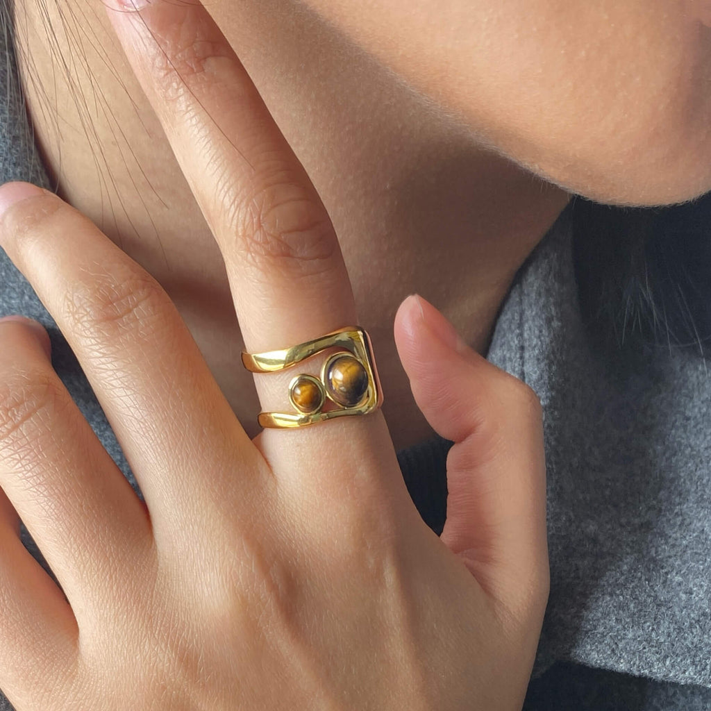 Talon Cuff Ring | 18k Gold Plated, Genuine Tiger's Eye 1