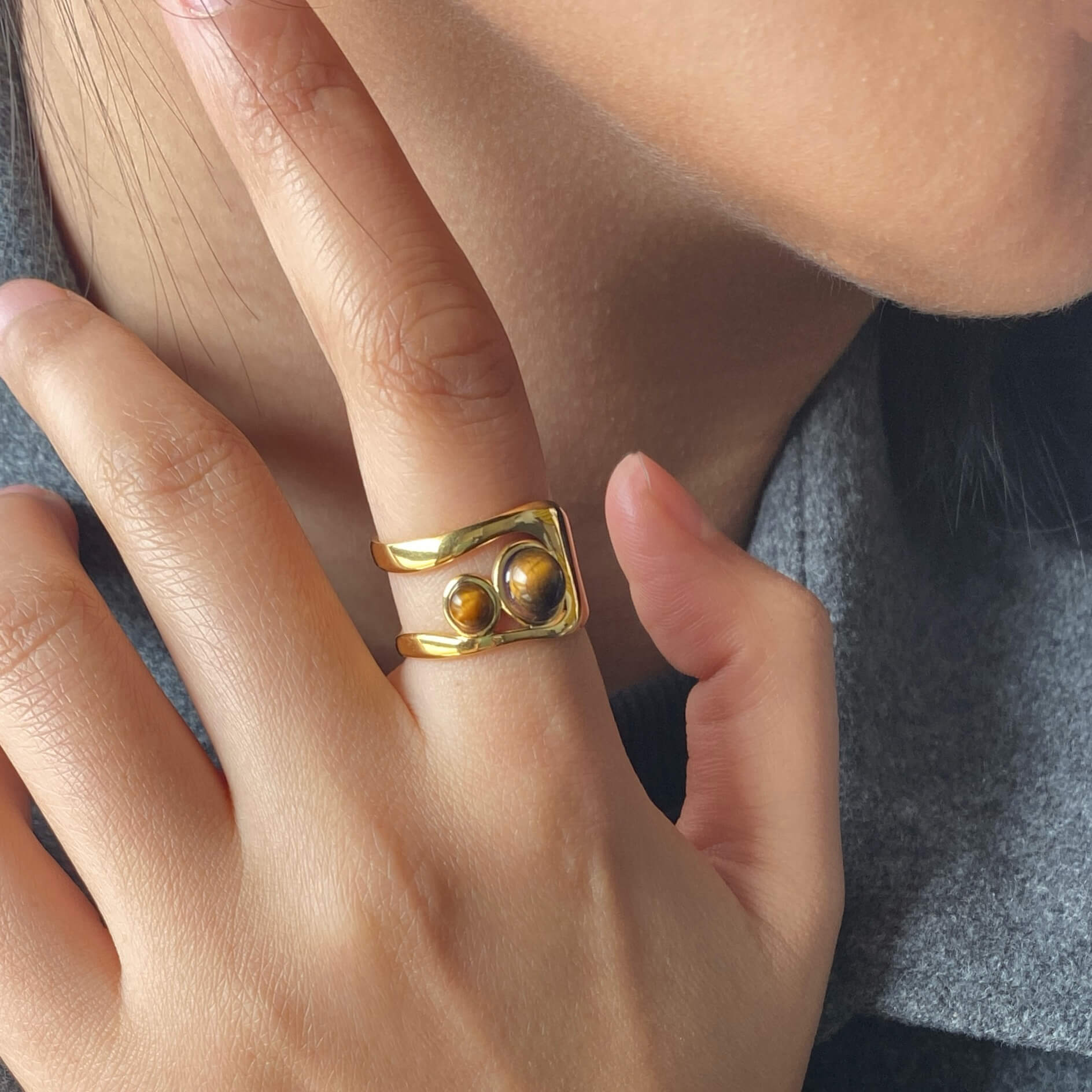Talon Cuff Ring | 18k Gold Plated, Genuine Tiger's Eye 1