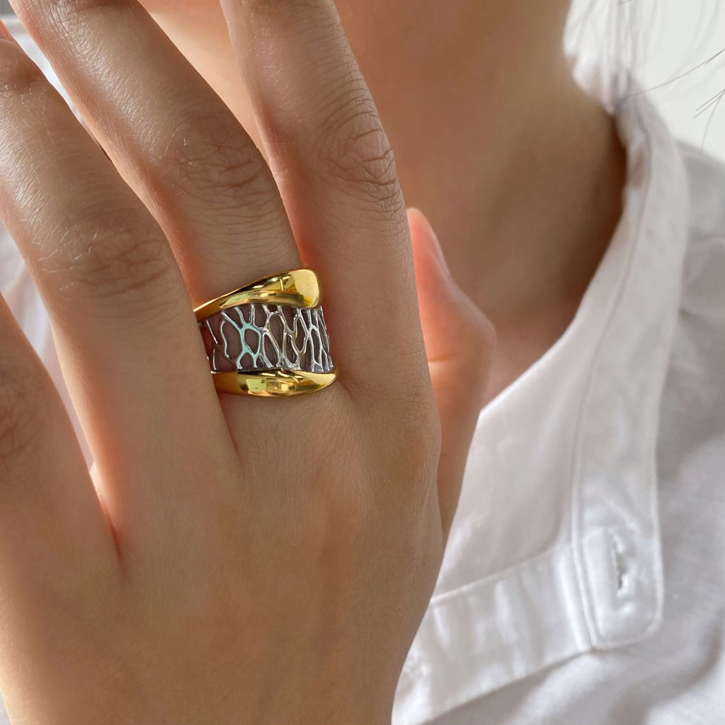 Talon Mesh Ring | Two-Tone Gold Plated Stainless Steel 0