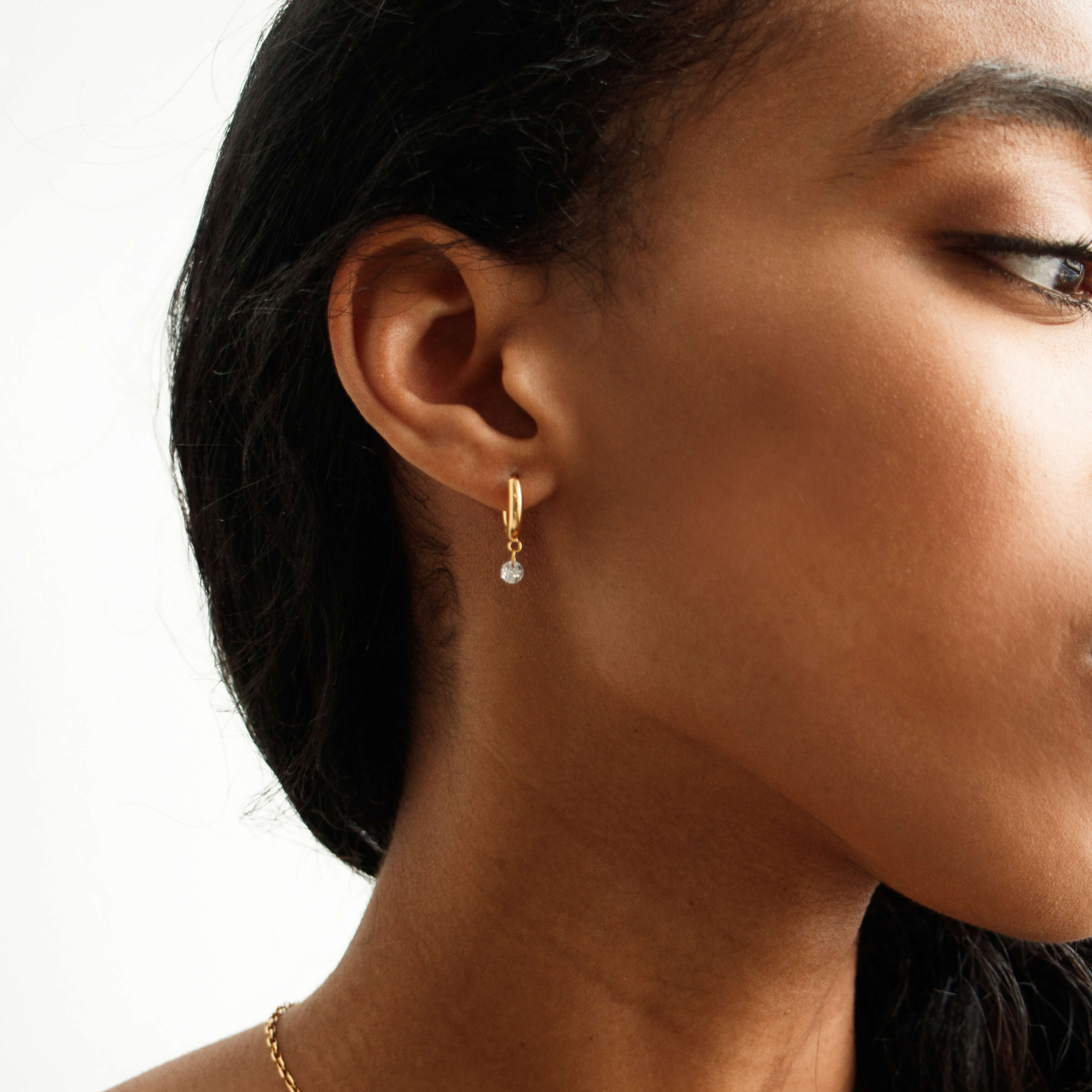 Tia Crystal Drop Hoop Earrings | 18k Gold Plated Stainless Steel 0