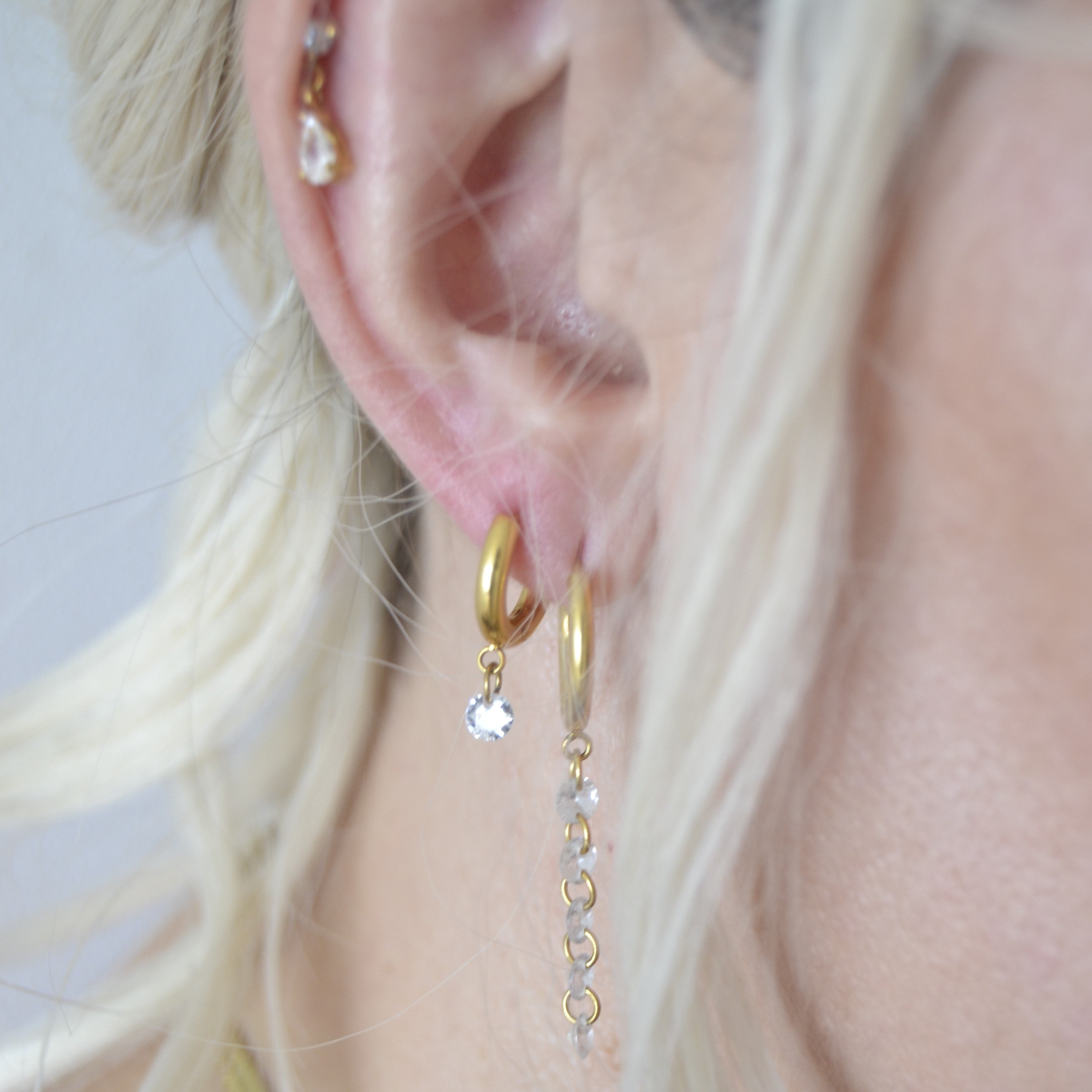 Tia Crystal Drop Hoop Earrings | 18k Gold Plated Stainless Steel 3