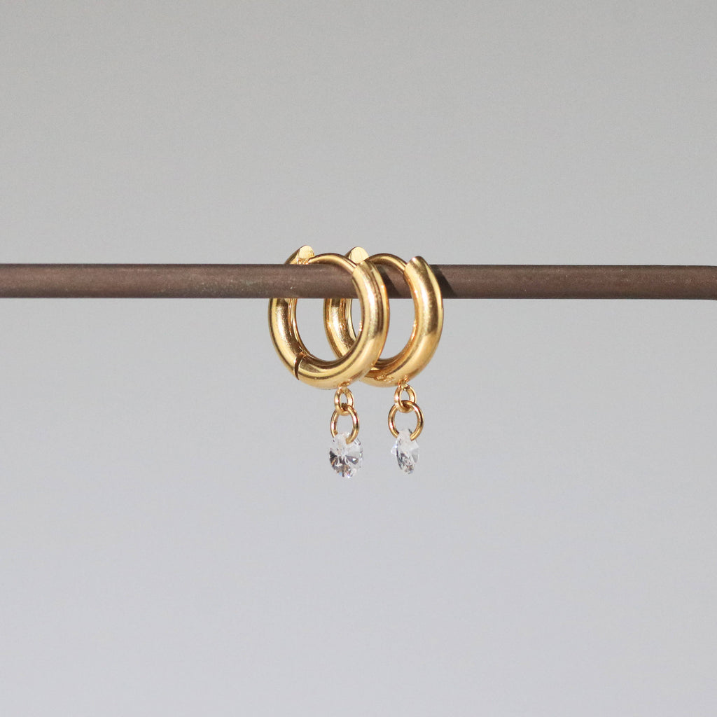 Tia Crystal Drop Hoop Earrings | 18k Gold Plated Stainless Steel 4