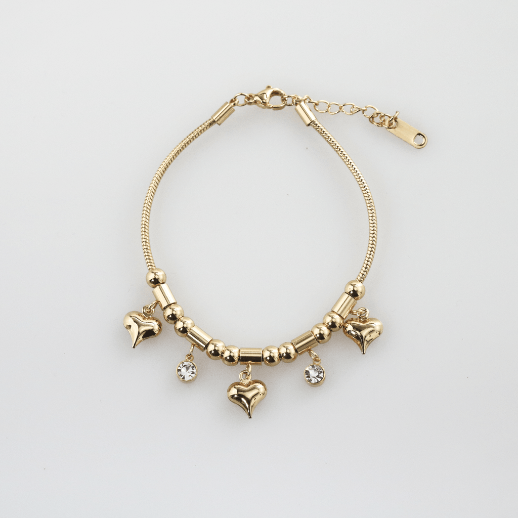 Trilia Charm Bracelet | 18k Gold Plated, Triple Heart Design 0