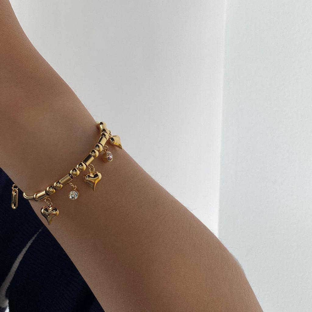 Trilia Charm Bracelet | 18k Gold Plated, Triple Heart Design 1