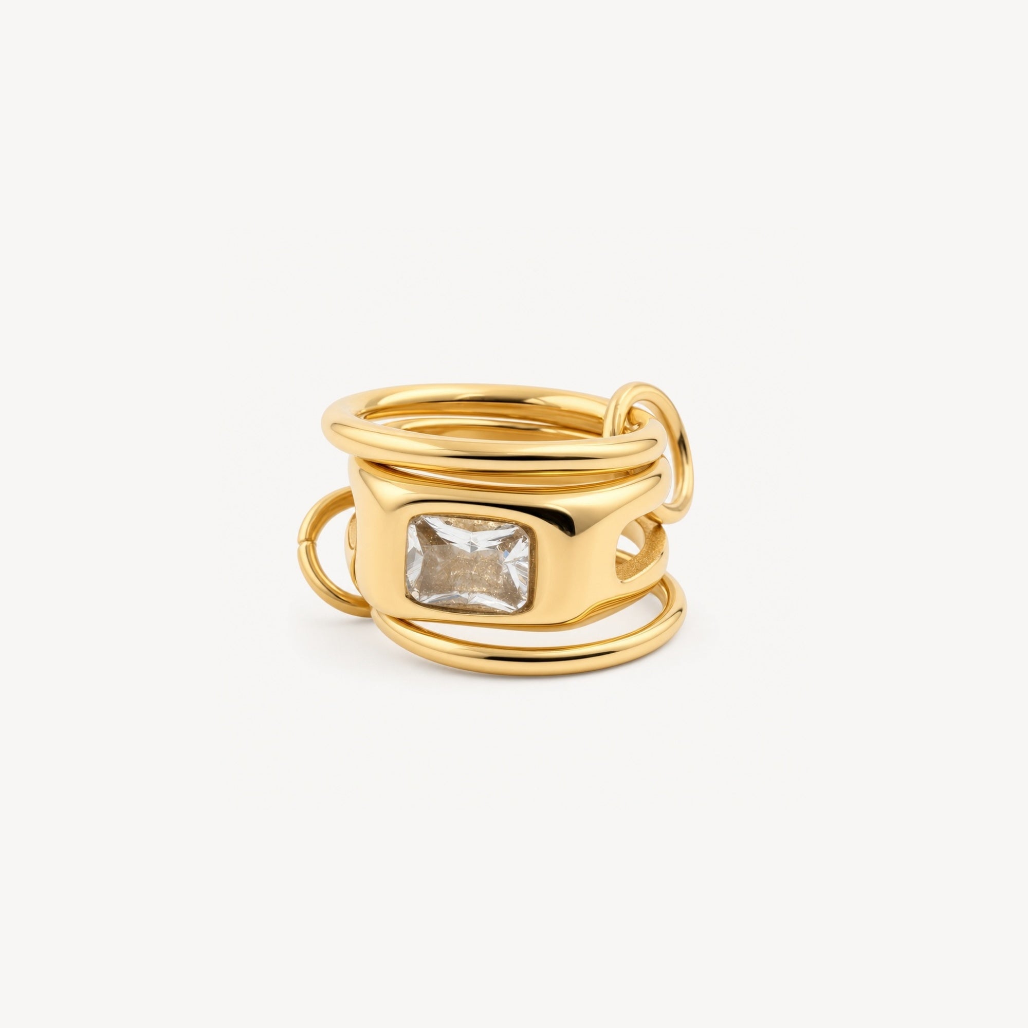Trilo Rectangle CZ Ring | 18k Gold Plated Stainless Steel 0