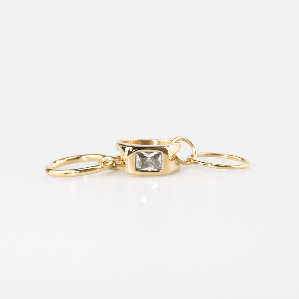 Trilo Rectangle CZ Ring | 18k Gold Plated Stainless Steel 5