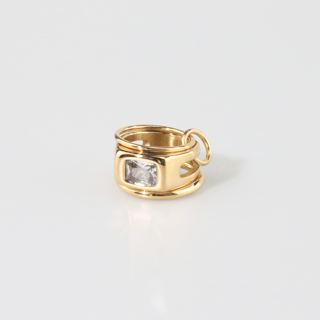 Trilo Rectangle CZ Ring | 18k Gold Plated Stainless Steel 6