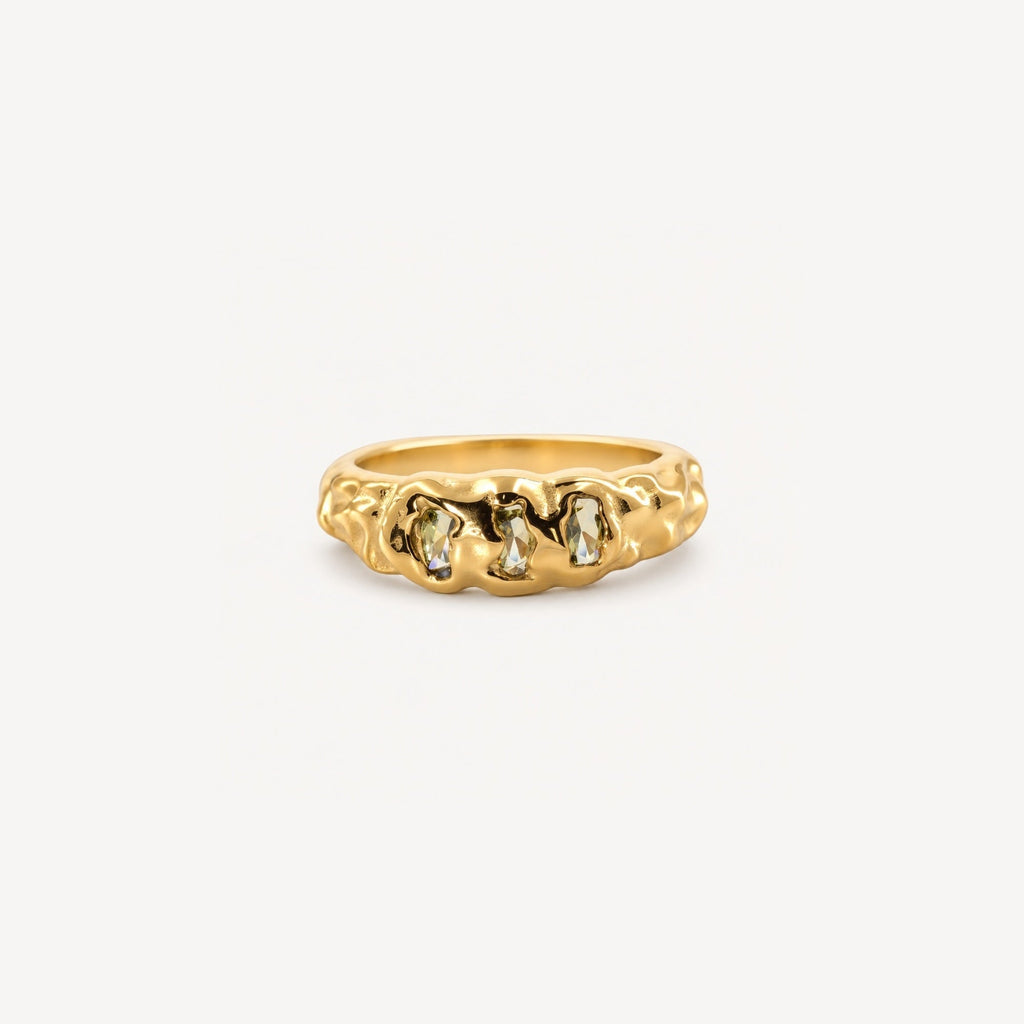 Trista Hammered Ring | Triple Stone, 18k Gold Plated, Waterproof 0