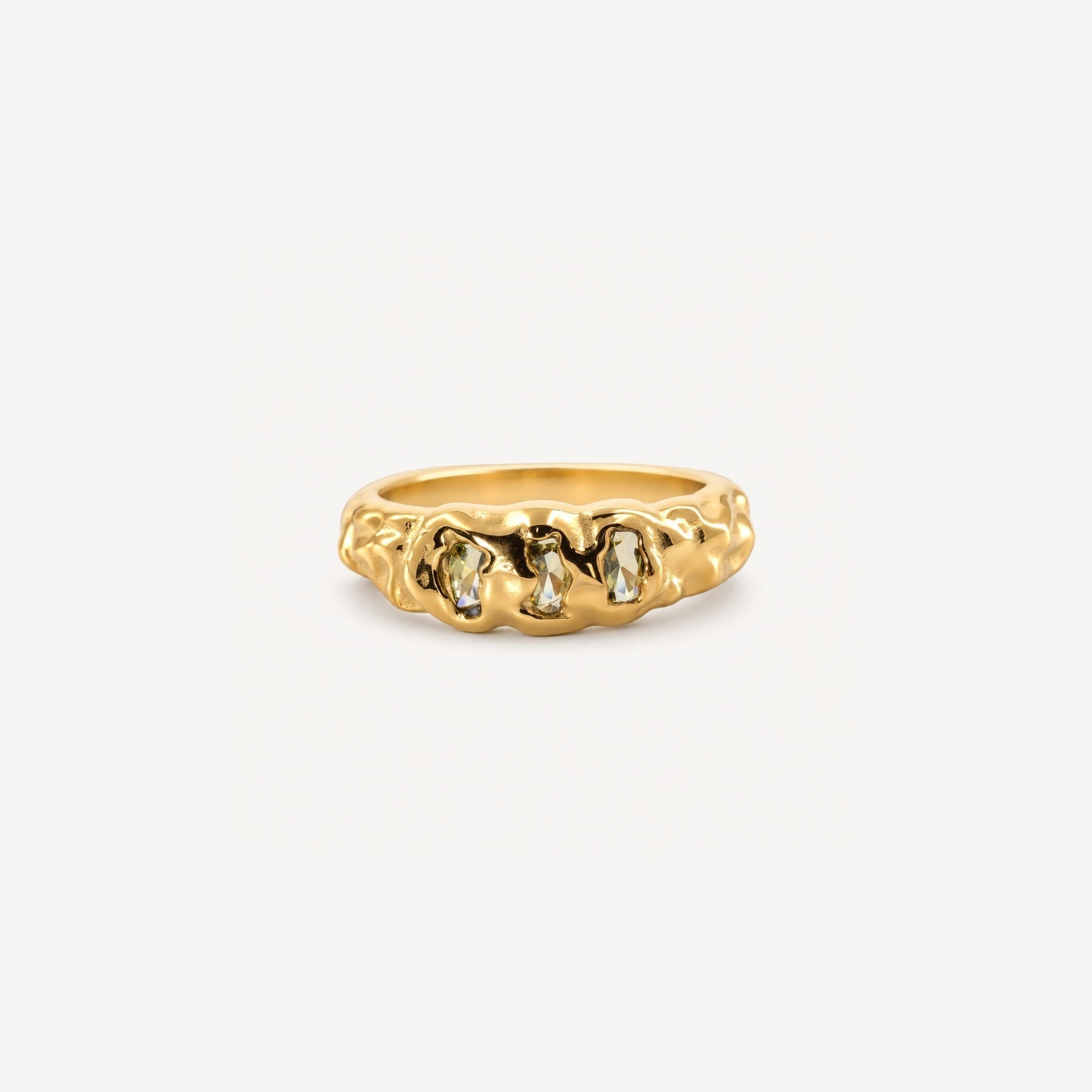 Trista Hammered Ring | Triple Stone, 18k Gold Plated, Waterproof 0