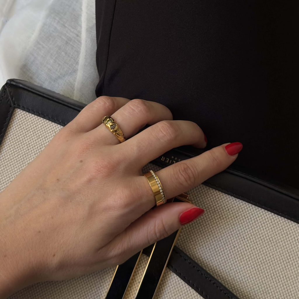 Trista Hammered Ring | Triple Stone, 18k Gold Plated, Waterproof 3