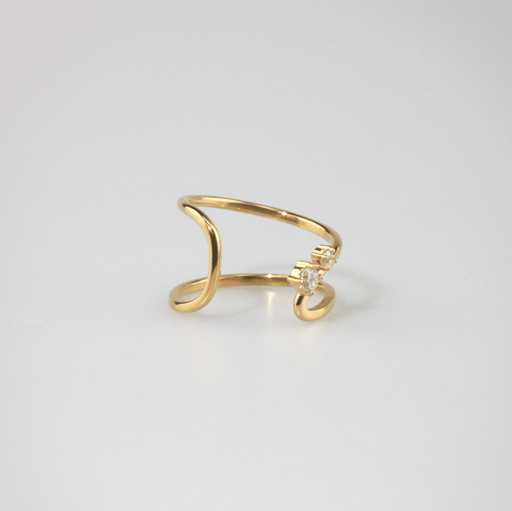 Vela Curve Twin Ring | 18k Gold Plated, Dual Stone Design 6