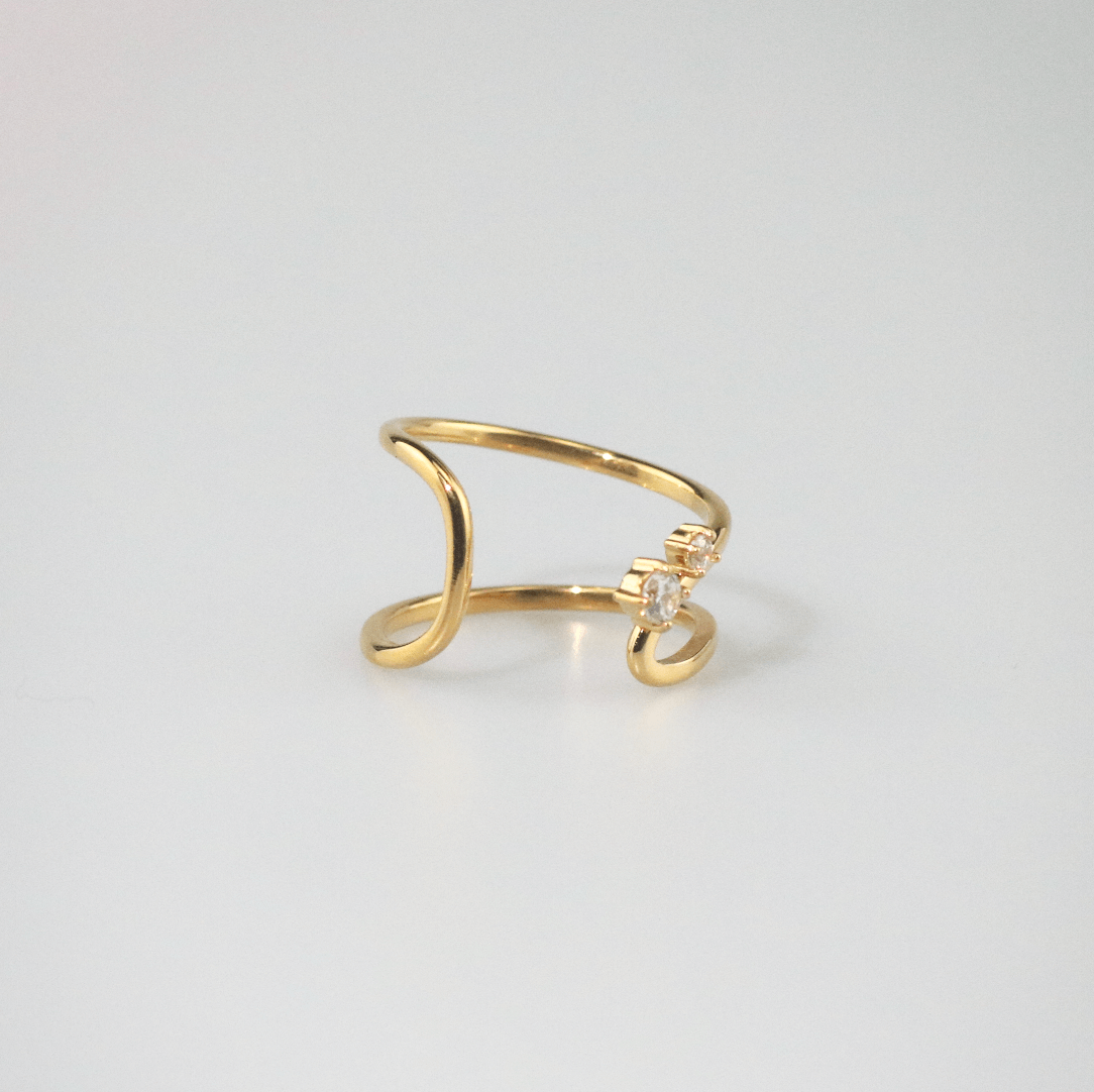 Vela Curve Twin Ring | 18k Gold Plated, Dual Stone Design 6