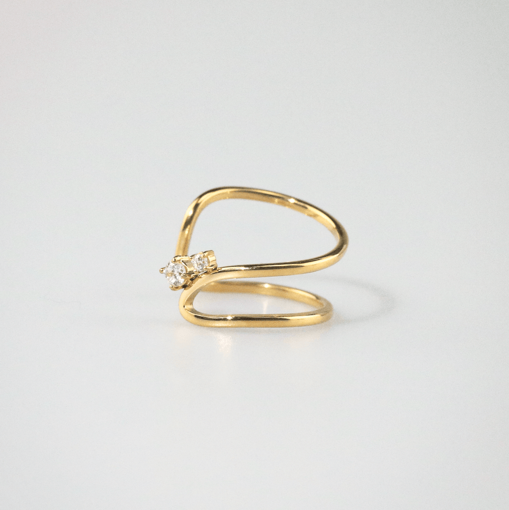 Vela Curve Twin Ring | 18k Gold Plated, Dual Stone Design 7