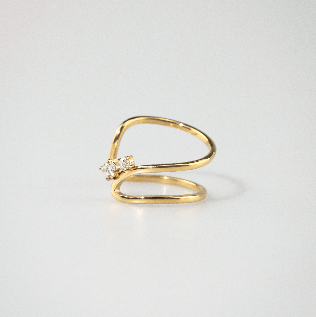 Vela Curve Twin Ring | 18k Gold Plated, Dual Stone Design 7