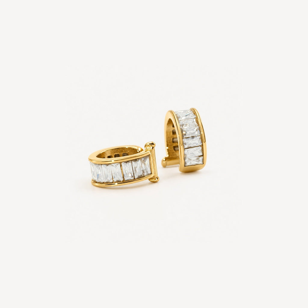 Wren Ear Cuff | 18k Gold Plated, Non-Pierced with White Baguette Stones 0