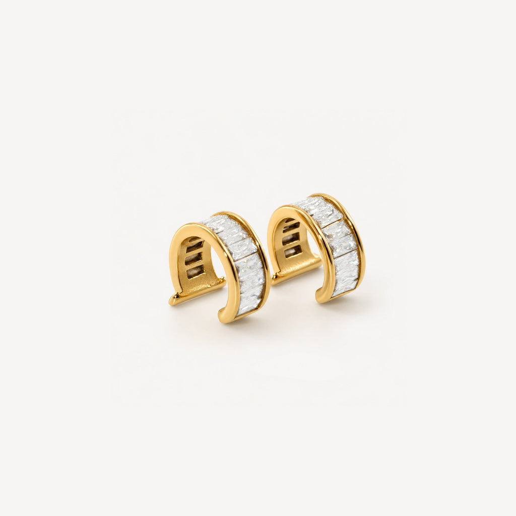Wren Ear Cuff | 18k Gold Plated, Non-Pierced with White Baguette Stones 1