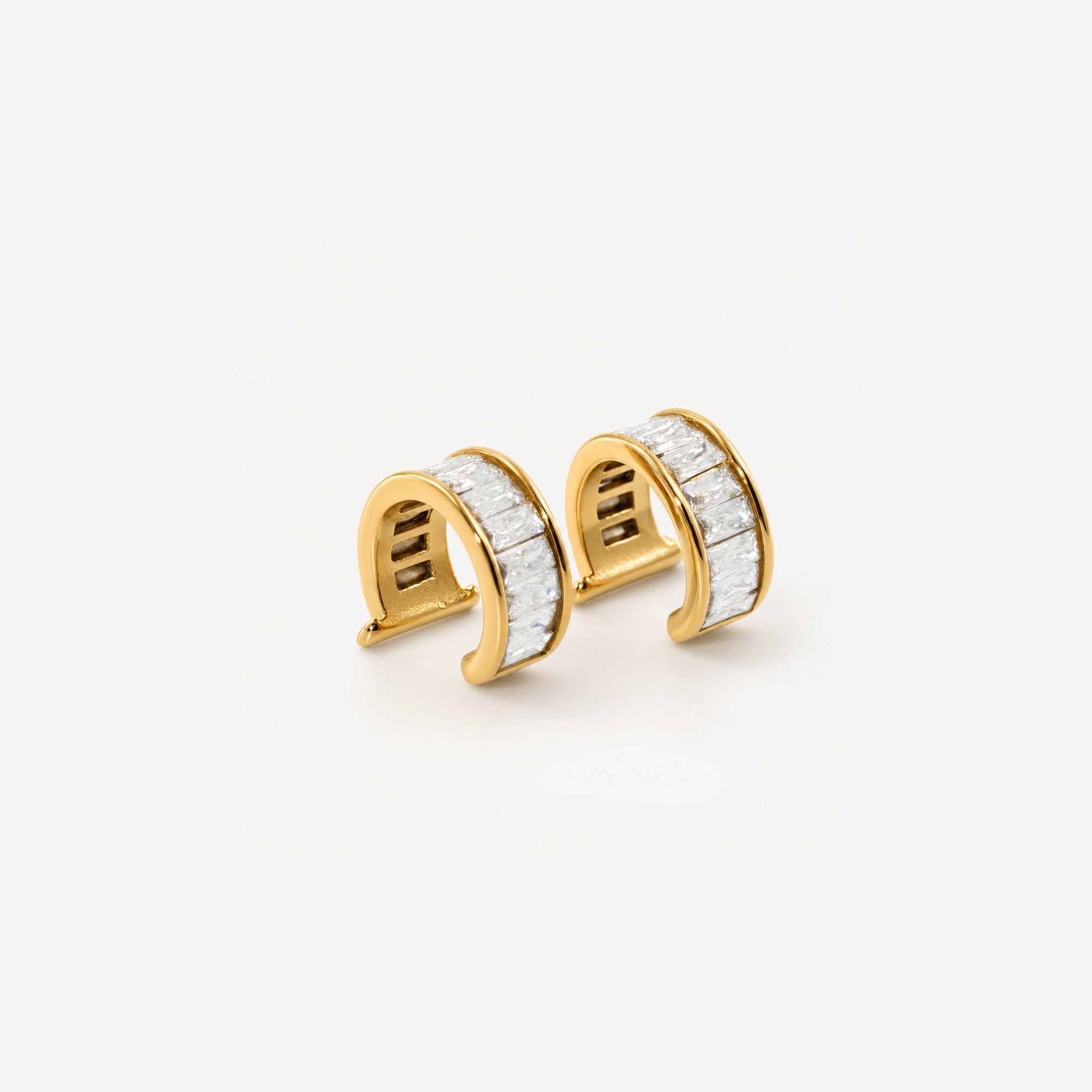 Wren Ear Cuff | 18k Gold Plated, Non-Pierced with White Baguette Stones 1